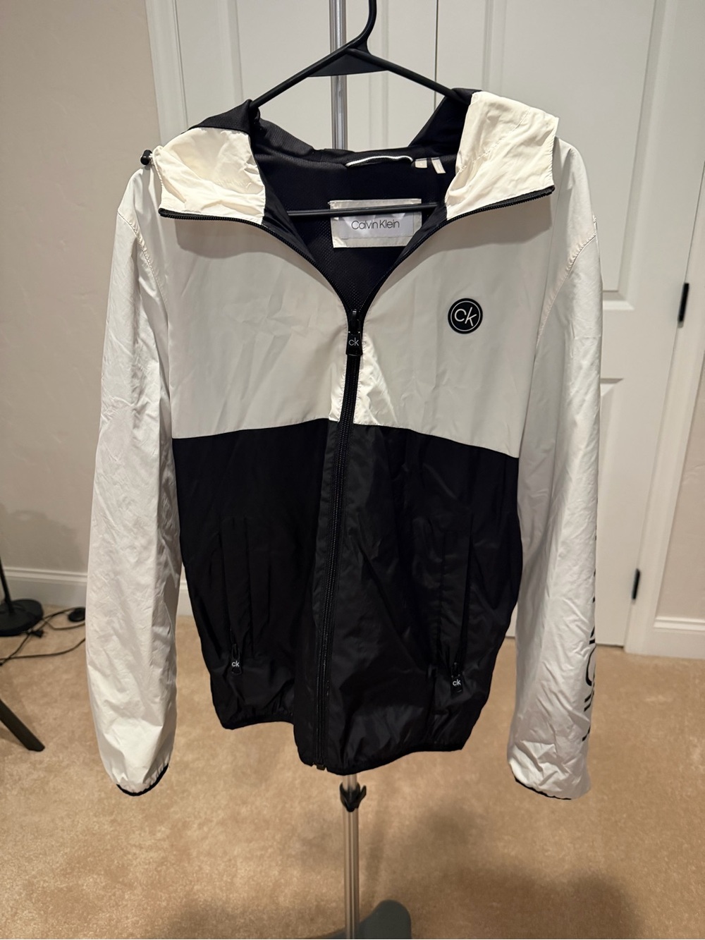 Calvin Klein Black and White Colorblock Windbreaker Jacket